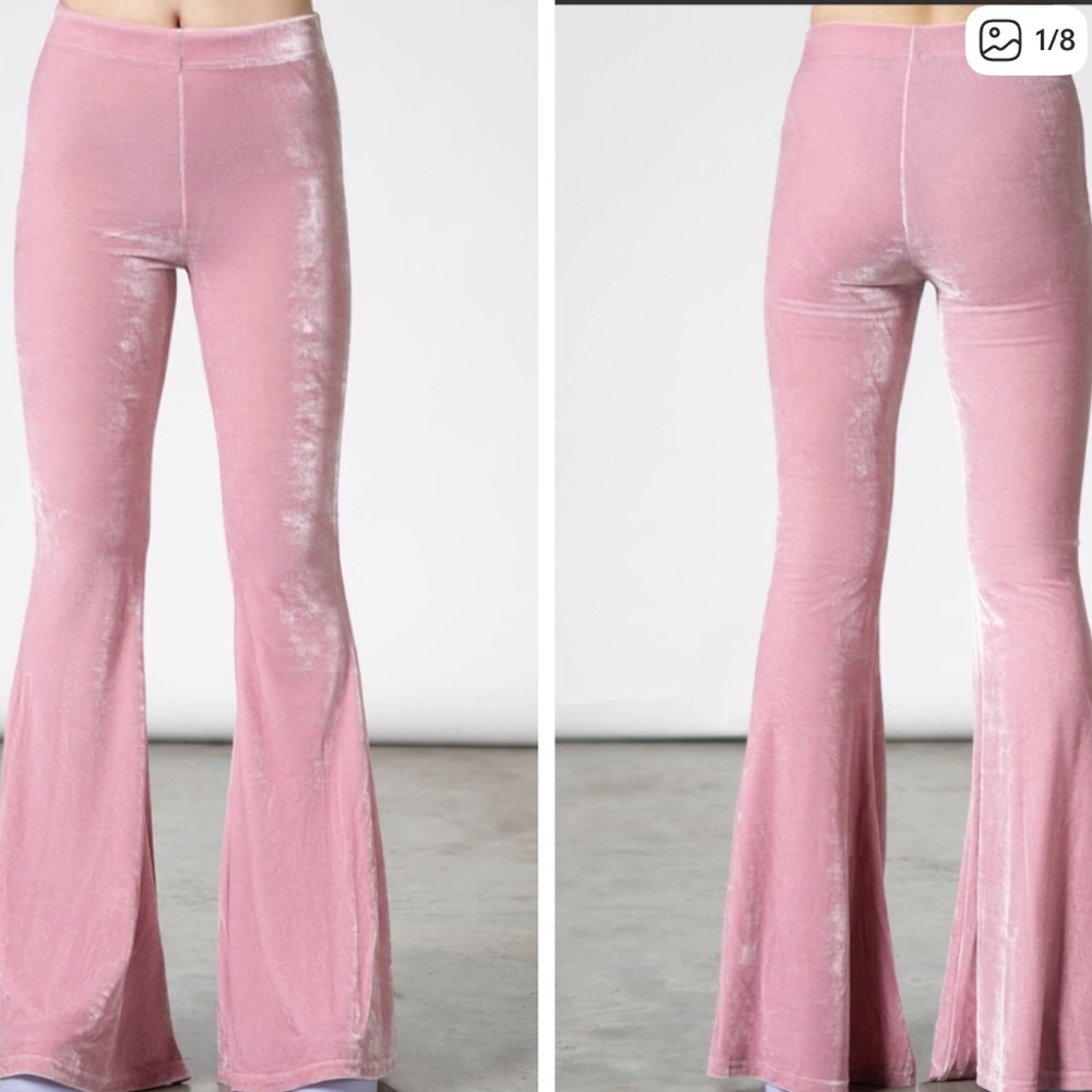 Killstar Pastel Pink Moondance Bell Bottoms Velvet Flare Pants XL - Picture 9 of 12